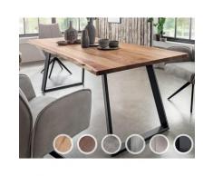 Massivholz »Thor« Akazie Baumkante-Tisch II 220x100 cm / 35mm / Akazie nussbaumfarbig / Metall vernickelt edelstahlfarbig gebürstet