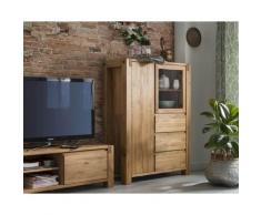 Massivholz »Woodstock« Highboard mit großer Holztüre links, kleiner Glastüre rechts und 3 Schubladen