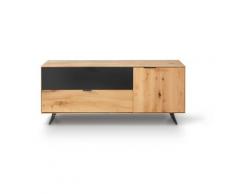 Massivholz »Lugano« Lowboard III mit Holzfüßen Hobelschlag Front / obere Schublade in Anthrazitglas