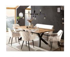 SalesFever »Saira-Freja-Finja« Esszimmergruppe Akazie Samt creme Esstisch 220x110 cm
