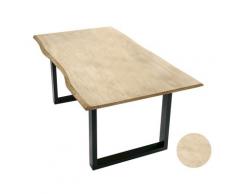 SIT Baumkante Massivholz Esstisch gekälkt 160x85 cm / hell gekälkt / Metall schwarz