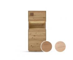 Massivholz »Davos« Highboard I Wildeiche bianco geölt / Anschlag links / mit Beleuchtung