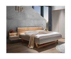 Forestales »Alabama« Wildeiche Massivholzbett Grau 140x200 cm / ohne Beleuchtung / ohne Nachttisch / mit Bettschublade