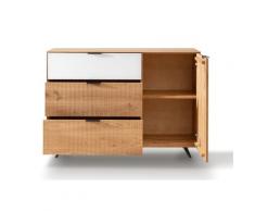 Massivholz »Lugano« Sideboard II mit Holzfüßen glatte Front / obere Schublade in Weißglas