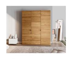 Forestales »Colorado« Massivholz Kleiderschrank IV mit Schubladen 3-türig / 60er Raster / Wildeiche / Winkelgriff