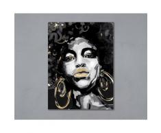 La Casa »Frau schwarz-weiß mit goldenen Ohrringen und Akzenten« Ölbild handbemalt 90x120 cm auf Leinwand