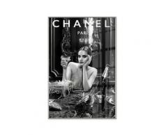 La Casa »Lady drinking champagne« Glasbild mit Strassapplikation 80x120 cm Rahmen in silber