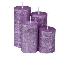 Rustikale Kerzen, lila-metallic, abgestuft, 4 Stück