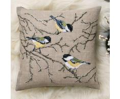 Stickkissen Kohlmeisen, Leinen