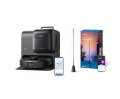 eufy Saug- und Wischroboter Omni E28 +eufy Zimmer‑Stehlampe E10 (RGBWW und KI‑Lichtthemen)