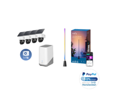 eufyCam Solo S340 4er-Set Bundle mit HomeBase S380, 1TB Festplatte & Stehlampe E10