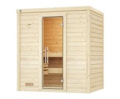 Sauna WEKA "Massivholzsauna BERGEN 1", beige (natur), Saunaofen, integrierte Steuerung, 5,4 kW, Saunen, Blockbohlen, moderne Ganzglastür