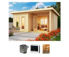 Saunahaus KONIFERA "Maiko 5 SET B", beige (natur), Bio-Ofen, externe Steuerung, 9 kW, Saunen, Ofen 9 kW Bio externe Strg easy