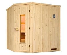 Sauna WEKA "Element-Ecksauna VARBERG 2", beige (natur), Saunaofen, externe Steuerung, 7,5 kW, Saunen, vorgefertigte Elemente, isolierte Holztür