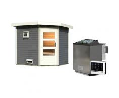 Saunahaus KARIBU "Tore", grau (terragrau), Bio-Ofen, externe Steuerung, 9 kW, Saunen, Ofen 9 kW Bio externe Strg easy
