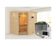 Sauna KARIBU "Mia (Fronteinstieg)", beige (naturbelassen), (ohne Ofen), Saunen, Ofen 9 KW externe Strg easy