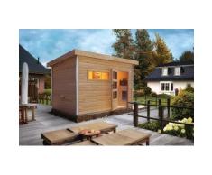 Saunahaus KARIBU "»Simon 2« mit moderner Tür, naturbelassen", beige (naturbelassen), ohne Ofen, ohne Steuerung, (ohne Ofen), Saunen, Mit 9 kW Ofen Bio und externe Steuerung easy