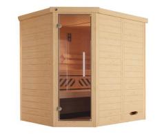 Sauna WEKA "Design-Sauna KEMI", beige (natur), Saunaofen, externe Steuerung, 4,5 kW, Saunen, Blockbohlen, vorgefertigte Elemente, moderne Ganzglastür
