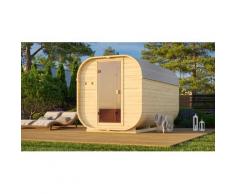 Fasssauna KARIBU "Quadro 3", beige (naturbelassen), Saunaofen, externe Steuerung, 9 kW, Saunen