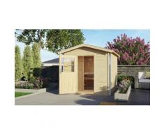 Saunahaus KARIBU "»Bosse 1« mit Vorraum und klassischer Tür, naturbelassen", beige (naturbelassen), Bio-Kombiofen, externe Steuerung, (ohne Ofen), Saunen