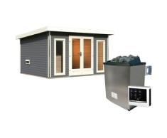 Saunahaus KARIBU "Maiko 2A", beige (naturbelassen), Saunaofen, externe Steuerung, 9 kW, Saunen, Ofen 9 KW externe Strg easy