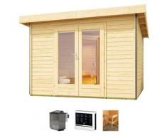 Saunahaus KONIFERA "Maiko 1 SET B", beige (natur), Bio-Ofen, externe Steuerung, 9 kW, Saunen, Ofen 9 kW Bio externe Strg easy