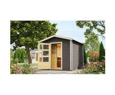 Saunahaus KARIBU "»Bosse 1« mit Vorraum, terragrau", grau (terragrau), Saunaofen, externe Steuerung, (ohne Ofen), Saunen