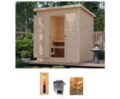 Saunahaus KARIBU "Talo 2", beige (naturbelassen), Saunaofen, externe Steuerung, 9 kW, Saunen, Ofen 9 KW externe Strg easy