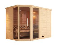 Sauna WEKA "Design-Sauna KEMI Eck 2", beige (natur), Saunaofen, externe Steuerung, 9 kW, Saunen, Blockbohlen, vorgef. Elemente, Fensterelement, mod. Ganzglastür