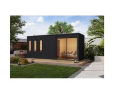 Saunahaus KARIBU "Montana" schwarz", schwarz, ohne Ofen, ohne Steuerung, (ohne Ofen), Saunen, aus hochwertiger nordischer Fichte