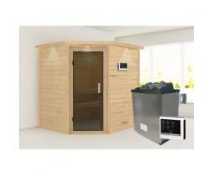 Sauna KARIBU "Mia (Fronteinstieg)", beige (naturbelassen), (ohne Ofen), Saunen, Ofen 9 KW externe Strg easy