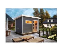 Saunahaus KARIBU "»Simon 2« mit moderner Tür, terragrau", grau (terragrau), Saunaofen, externe Steuerung, (ohne Ofen), Saunen