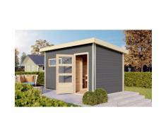 Saunahaus KARIBU "»Simon 3« mit moderner Tür, terragrau", grau (terragrau), ohne Ofen, ohne Steuerung, (ohne Ofen), Saunen, Mit 9 kW Ofen Bio externe Steuerung easy