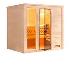 Sauna WEKA "Massivholzsauna BERGEN 2", beige (natur), Bio-Ofen, externe Steuerung, 7,5 kW, Saunen, Blockbohlen, Fensterelement, moderne Ganzglastür