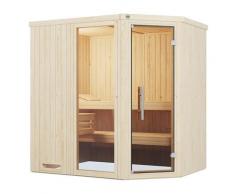 Sauna WEKA "Element-Ecksauna VARBERG 1", weiß, Bio-Ofen, externe Steuerung, 7,5 kW, Saunen, vorgefertigte Elemente, Fensterelement, moderne Ganzglastür
