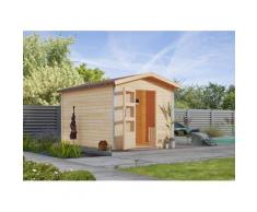 Saunahaus KARIBU "»Bosse 1« mit Vorraum und moderner Tür, naturbelassen", beige (naturbelassen), Bio-Kombiofen, externe Steuerung, (ohne Ofen), Saunen