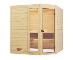 Sauna WEKA "Massivholzsauna VALIDA Eck 1.8", beige (natur), Saunaofen, externe Steuerung, 4,5 kW, Saunen, Blockbohlen, Fensterelement, moderne Ganzglastür