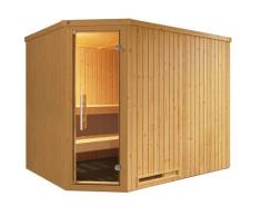 Sauna WEKA "Element-Ecksauna VARBERG 4", beige (natur), Saunaofen, integrierte Steuerung, 9 kW, Saunen, vorgefertigte Elemente, moderne Ganzglastür