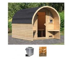 Fasssauna KARIBU "Fasshaus 2", beige (naturbelassen), Bio-Kombiofen, externe Steuerung, 9 kW, Saunen, Ofen 9 kW Bio externe Strg easy