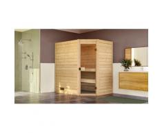 Sauna WEKA "Massivholzsauna VALIDA Eck 1", beige (natur), Saunaofen, integrierte Steuerung, 5,4 kW, Saunen, Blockbohlen, moderne Ganzglastür