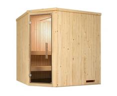 Sauna WEKA "Element-Ecksauna VARBERG 2", beige (natur), ohne Ofen, ohne Steuerung, (ohne Ofen), Saunen, vorgefertigte Elemente, Eckeinstieg, moderne Ganzglastür
