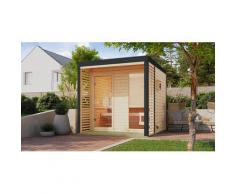 Saunahaus KARIBU "Anja 2", braun (naturbelassen, anthrazit), Bio-Ofen, externe Steuerung, 9 kW, Saunen, Ofen 9 KW externe Strg easy