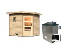 Saunahaus KARIBU "Tore", beige (naturbelassen), Saunaofen, externe Steuerung, 9 kW, Saunen, Ofen 9 KW externe Strg easy