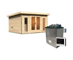 Saunahaus KARIBU "Maiko 2B", beige (naturbelassen), Saunaofen, externe Steuerung, 9 kW, Saunen, Ofen 9 KW externe Strg easy