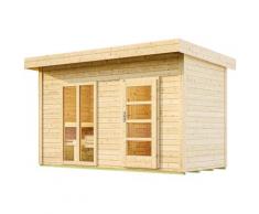 Saunahaus WEKA "FARSUND 2", beige (natur), Saunaofen, externe Steuerung, 9 kW, Saunen, Blockbohlen, langes Fensterelement inDer Front