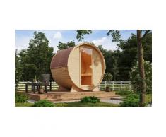 Saunahaus KARIBU "Set 1", beige (naturbelassen), Bio-Kombiofen, externe Steuerung, 9 kW, Saunen, naturbelassen, mit Ofen