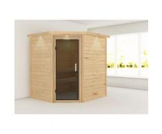 Sauna KARIBU "Mia (Fronteinstieg)", beige (naturbelassen), (ohne Ofen), Saunen, inklusive Ofenschutzgitter und Tür