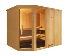 Sauna WEKA "Element-Ecksauna VARBERG 4", beige (natur), Saunaofen, integrierte Steuerung, 9 kW, Saunen, vorgefertigte Elemente, Fensterelement, moderne Ganzglastür