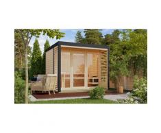 Saunahaus KARIBU "»Adrian 3« naturbelassen/anthrazit", braun (naturbelassen, anthrazit), Bio-Kombiofen, externe Steuerung, (ohne Ofen), Saunen, in verschiedenen Ausführungen erhältlich. Ofen 9 kW externe Strg easy