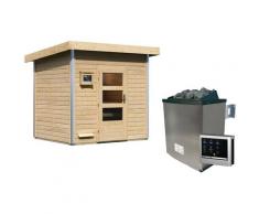 Saunahaus KARIBU "Ralf", beige (naturbelassen), Saunaofen, externe Steuerung, 9 kW, Saunen, Ofen 9 KW externe Strg easy